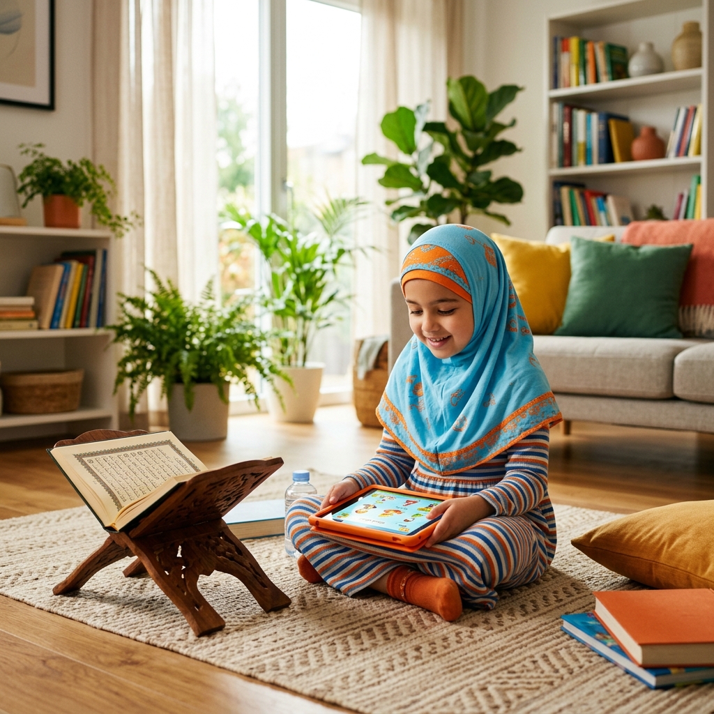 طفلة تتعلم القرآن عبر جاسر
